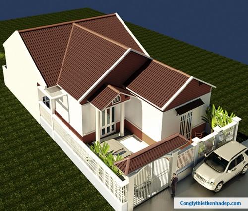 Phối cảnh 3D - Mẫu Thiết kế xây nhà cấp 4 mái thái 10,5x20m